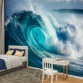 thumbnail image 2 of Peel and Stick Wallpaper Waterproof Close up detail powerful teal blue wave breaking open ocean bright Wall Mural Decor Self Adhesive and Removable 100in x 144in, 2 of 7