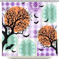 thumbnail image 1 of Whimsical Halloween Shower Curtain with Trees Orange Moons & Bats - Gothic Design, 1 of 4