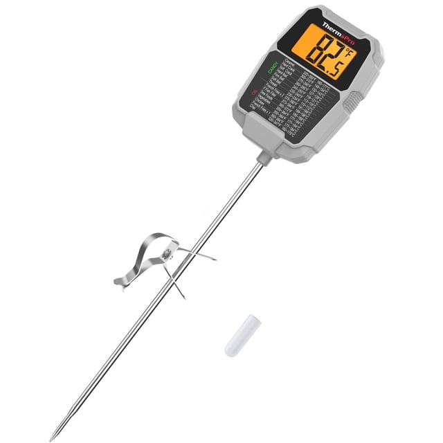 ThermoPro Termómetro Digital para Dulces, Resistente Al Agua, con Cabezal Giratorio, Sonda de 8", Pantalla LCD Retroiluminada con Clip para Olla, Ideal para Preparar Dulces, Freír y Hornear - TP513W