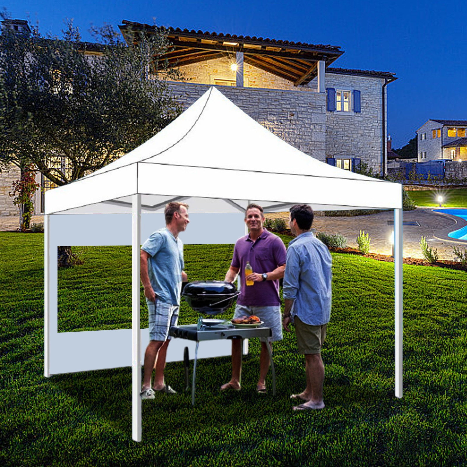 BGZLEU White Canopy Tent,Translucent Tent,Portable Pop Up Outdoor Gazebo with 1 Sidewall,UV ProtectionTent,Come with Carry Bag - Blue