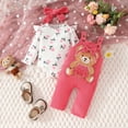 thumbnail image 3 of Owordtank Newborn Infant Baby Girl Outfits Ruffle Bear Long Sleeve Romper Bodysuit Tops Pants Set Cute Fall Winter Clothes, 3 of 8