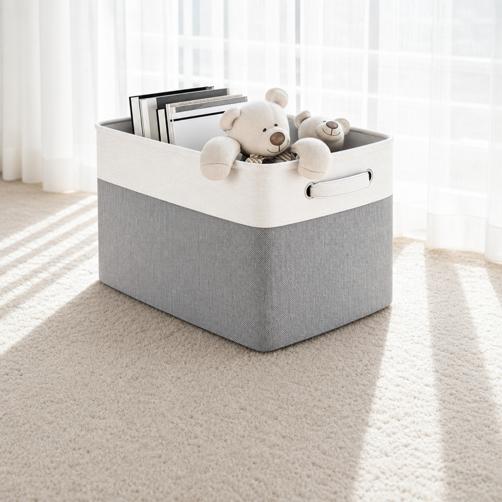 Fenbeli Fabric Storage Baskets Set of 4 Foldable Storage Bins with Handles for Shelf and Closet, Gray White