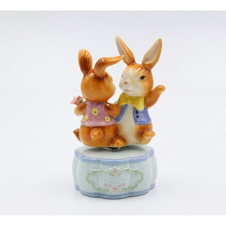 - Dancing Bunnies Musical Its A Small World Porcelain Easter Figurine Rabbit 20925