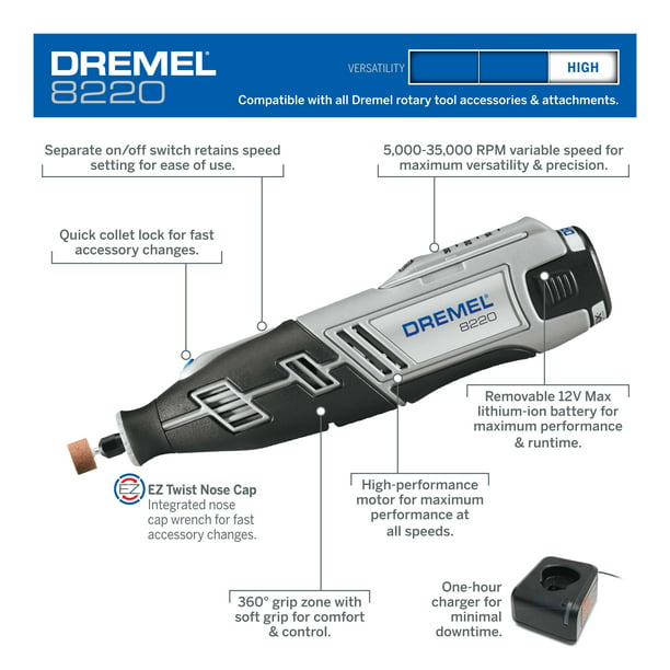 Claire anker loop Dremel 8220-1-28 12V Max Lithium-Ion Rotary Tool Kit with 1.5 Ah Battery  Pack - Walmart.com