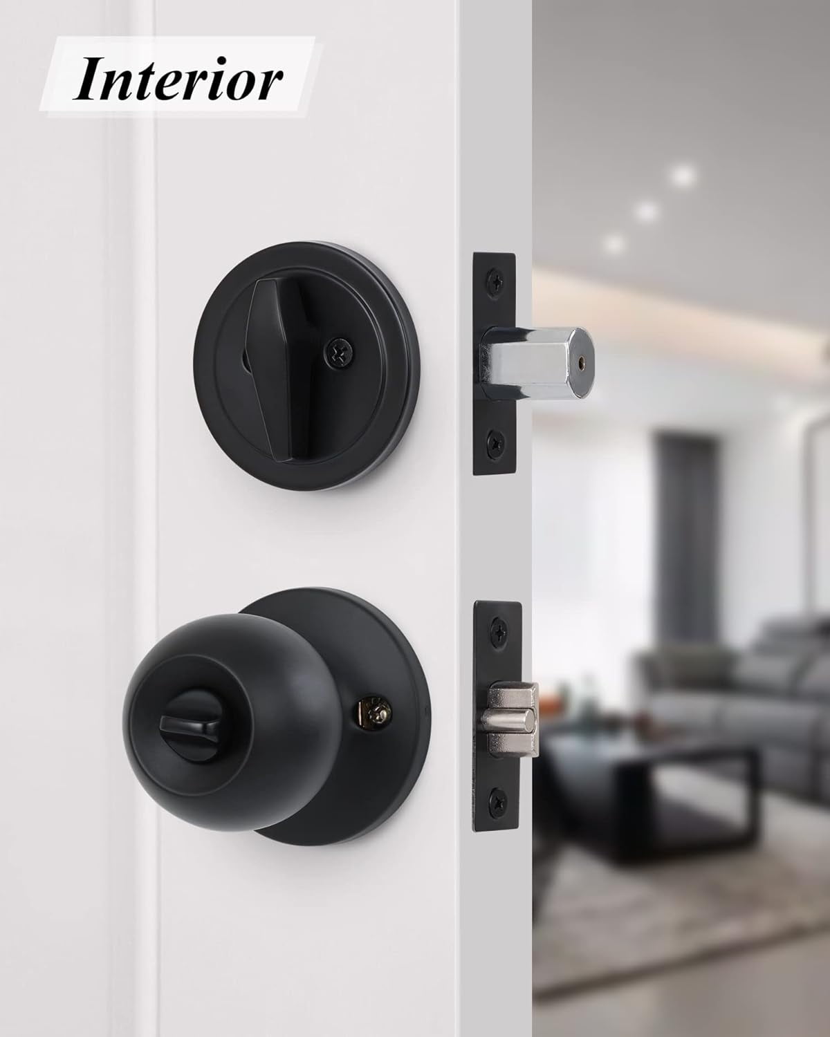 (4 Sets) All Keyed Same Entry Knobs&Single Cylinder Deadbolt for Exterior Front Doors, Round Ball Matte Black Finish Entry Door Lock with Same Keys