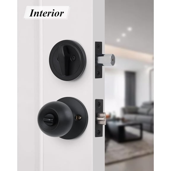 (3 Sets) All Keyed Same Entry Knobs&Single Cylinder Deadbolt for Exterior Front Doors, Round Ball Matte Black Finish Entry Door Lock with Same Keys