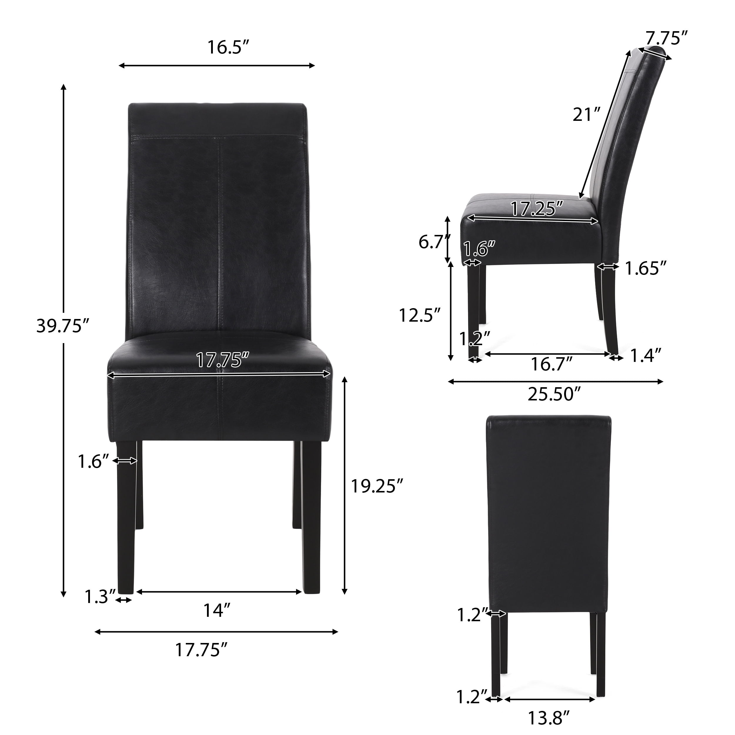 Noble House Braydon Faux Leather Upholstered T-Stitch Dining Chairs, Set of 2, Midnight Black and Espresso