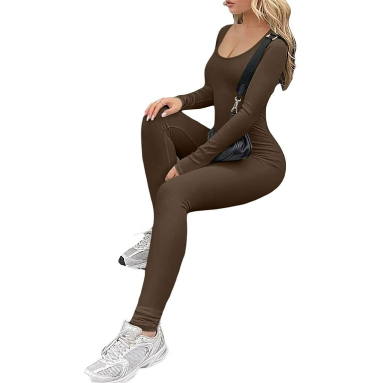 Womens One Piece Jumpsuit Long Sleeve Solid Bodycon Romper Pants Versatile  Thermal Bodysuit Streetwear
