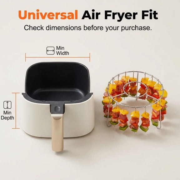  Stainless Steel Air Fryer Skewer Rack with 12 Skewers Rack, Air Fryer Grill Skewer Rack, Vertical Meat Skewers for AirFryer Vertical Grill Round Hanging AirFryer Roasting Rack for Kabob BBQ(M)