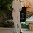 thumbnail image 6 of GILIGEGE Linen Sets for Women 2 Piece Summer Cotton and Linen Summer Matching Suit Half Sleeved Wide Leg Pants Retro Set Of Two Tracksuit Lounge Matching Sets Grey S, 6 of 8