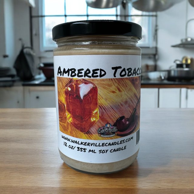 Ambered Tobacco Vegan Coconut Soy 12 oz/ 355 ml Candle Hand-poured, Eco-friendly, Clean Burning, Woodsy/ Clean Fruity Wood Wick