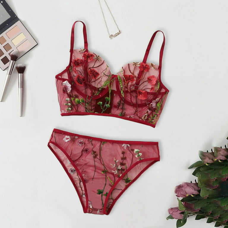 Cherry Embroidery Sheer Lace Bralette - Sexy Transparent Lingerie with  Floral Details