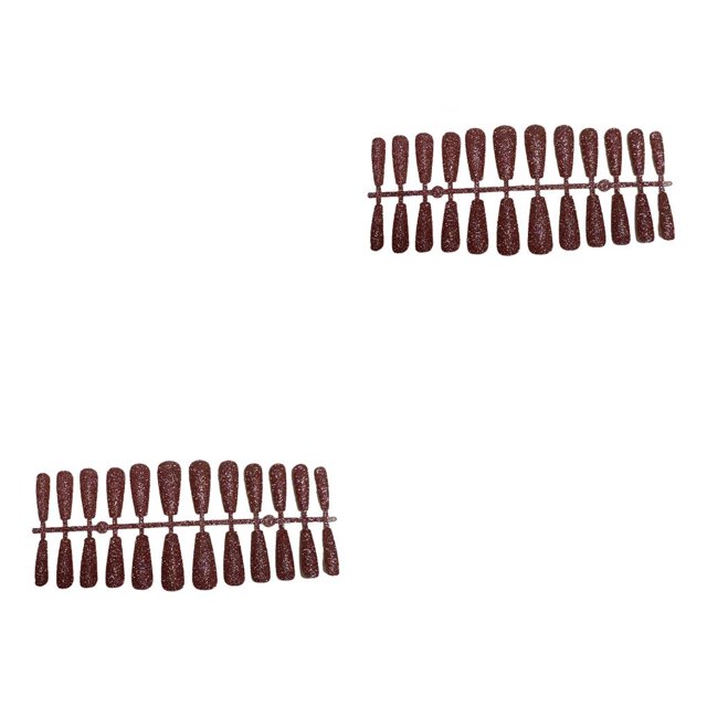 Guardurnaity 24 piezas de uñas postizas, polvo brillante, estilo ataúd, parche para uñas, puntas de uñas con purpurina artificial para el salón Rosa oscuro 2piezas