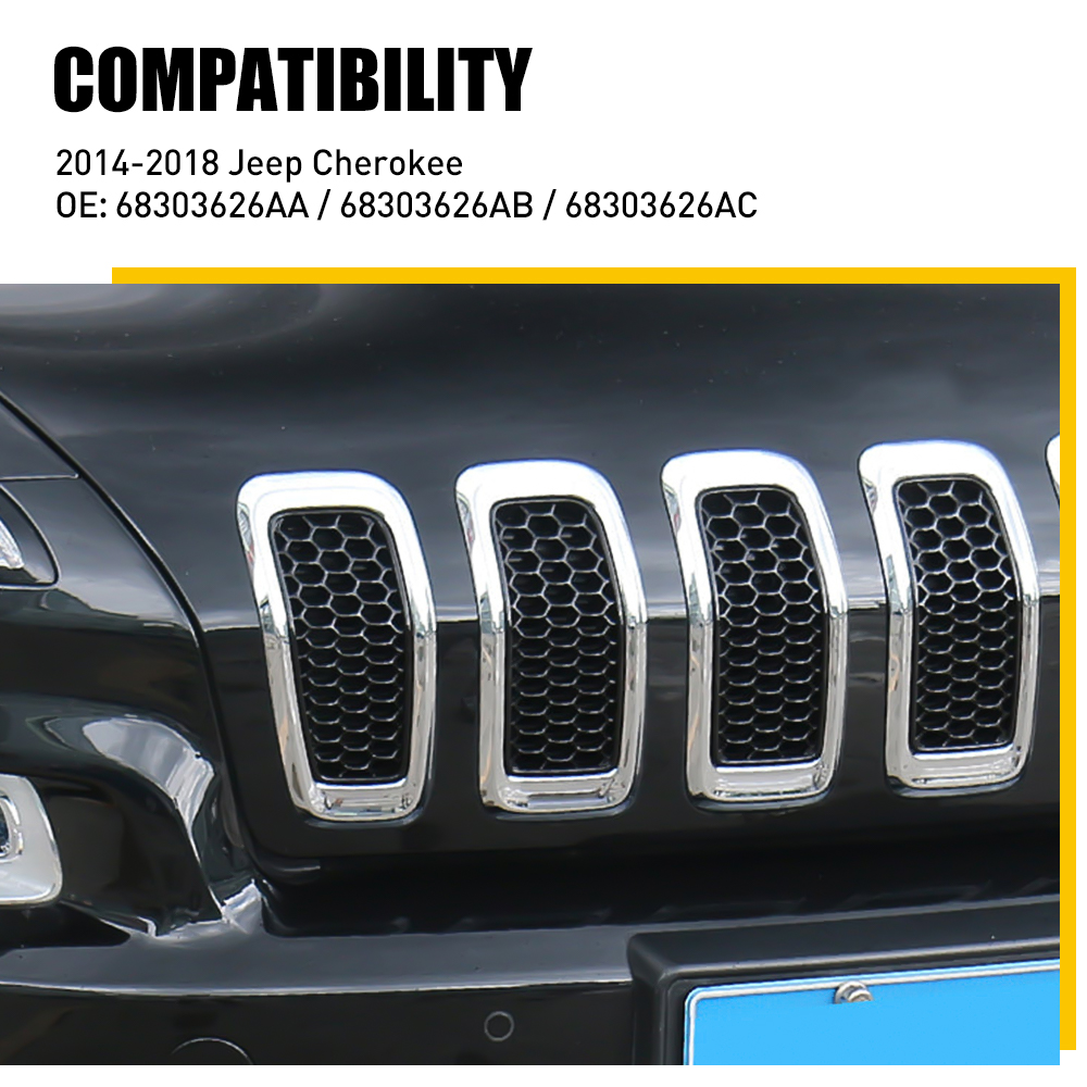 AstraDepot 7-Piece Black & Gray Honeycomb Mesh Grille Insert Set For Jeep Cherokee 2014-2018