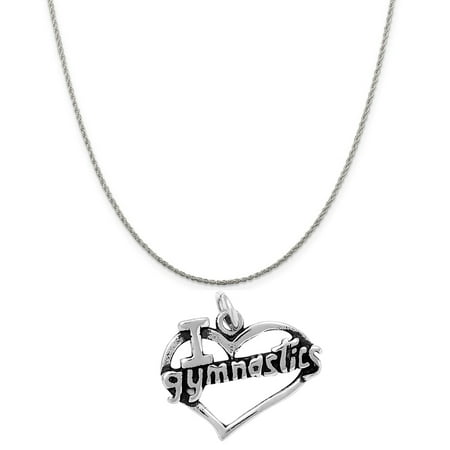 - Sterling Silver I Love Gymnastics Charm on a Sterling Silver 18 Rope Chain Necklace