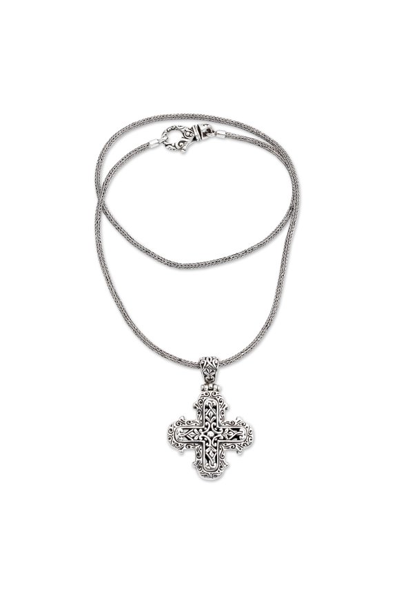 Sterling silver cross necklace, 'Glorious Faith'