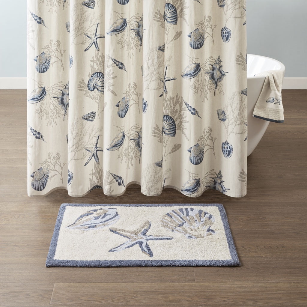MAYEERTY Reversible Medium Pile Tufted Bathroom Rug，Blue, 21"W x 34"L