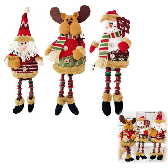 Christmas Sitting Doll Santa Claus Snowman, Christmas Ornament with Long Legs Xmas Figurines Plush, Snowman Santa Claus Window Table Outdoor Yard Decorations Ornaments