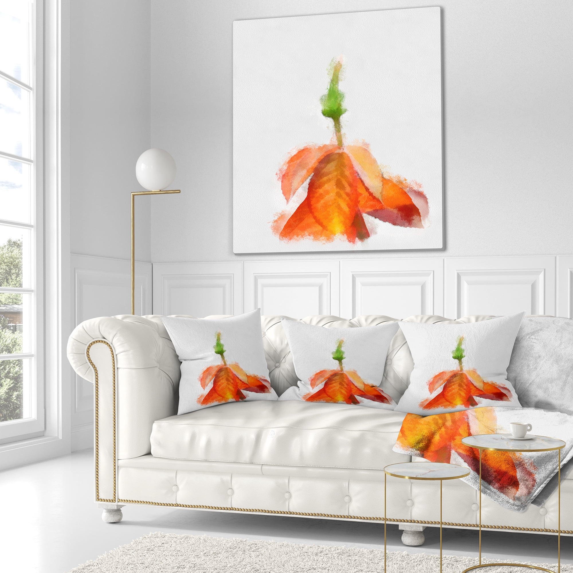 Designart Rose Flower Stem with Shed Petals - Floral Throw Pillow - 18x18