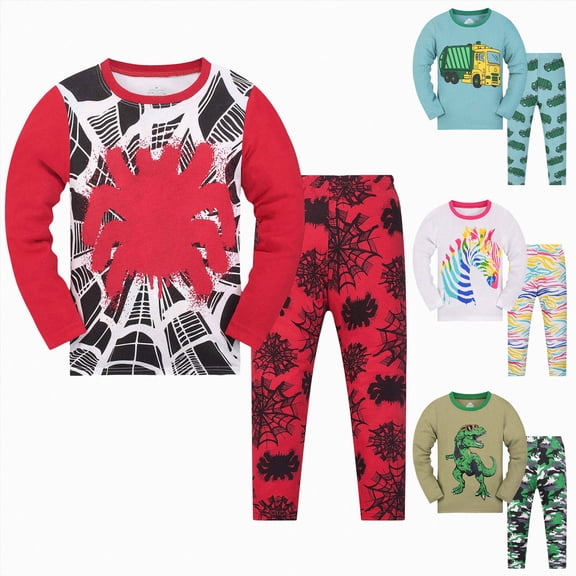 Xudanell Boys Pajamas 100% Cotton Truck Pjs Toddler 2 Piece Sleepwear Kids Winter Clothes Set 3t-10t (Red, 7-8 Years)