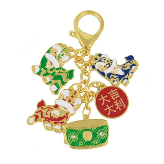Feng Shui Trio of Lions Amulet Keychain