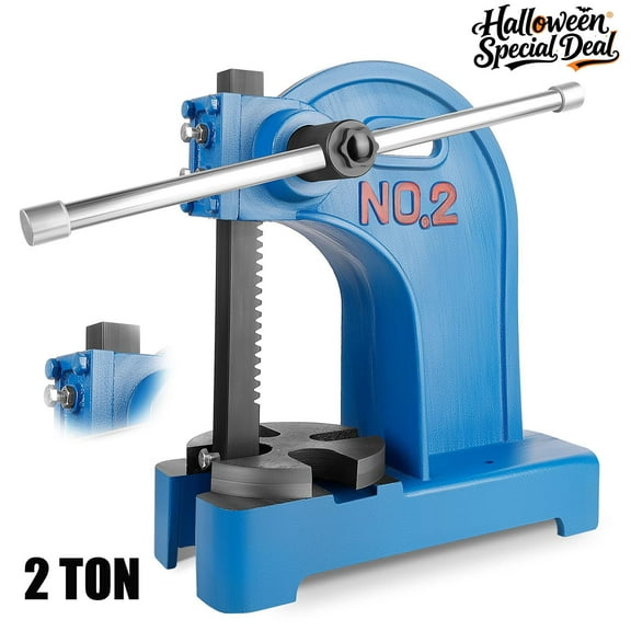 2 Ton Arbor Press,  Manual Arbor Press Tooling with 8.5" Maximum Height,  Steel Anvil for Punching Shaping Bending and Forming Applications, Blue