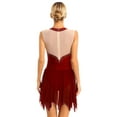 thumbnail image 2 of Alvivi Women Rhinestone Mesh Splice Tank Dress Gymnastics Leotard Lyrical Dance Figure Skating Dress Burgundy S, 2 of 7