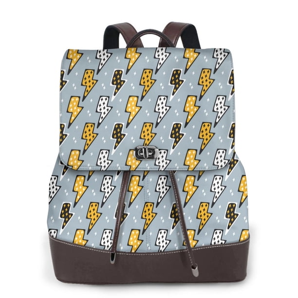 Easygdp Lightning Bolts Mochila de Cuero para Mujeres, Bolso de Hombro, Bolsos de Mano de Moda para Trabajo y Viajes