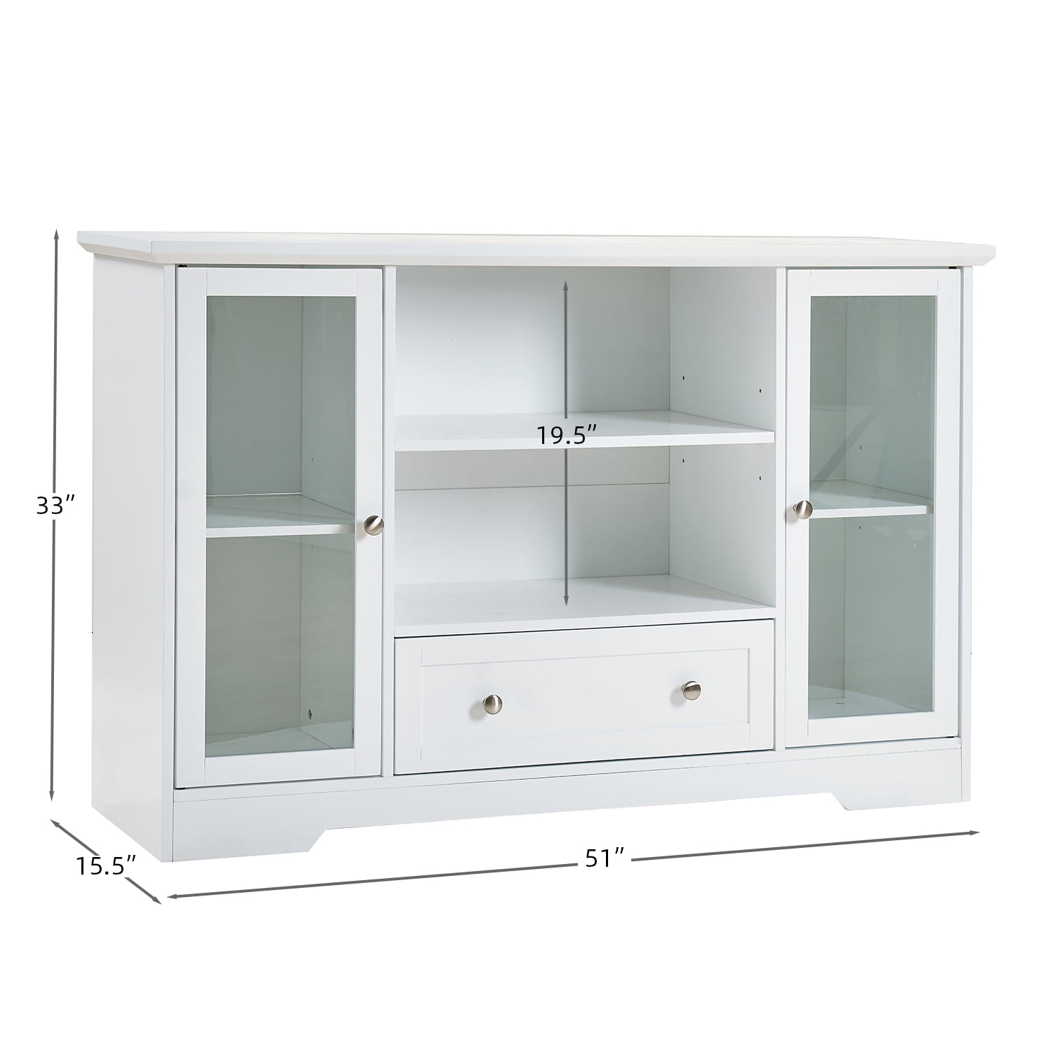 Mintazer 51" Large Sideboard Buffet Cabinet with Drawer, Storage Cabinet with 2 Glass Doors & Adjustable Shelves for Kitchen Living Room, White