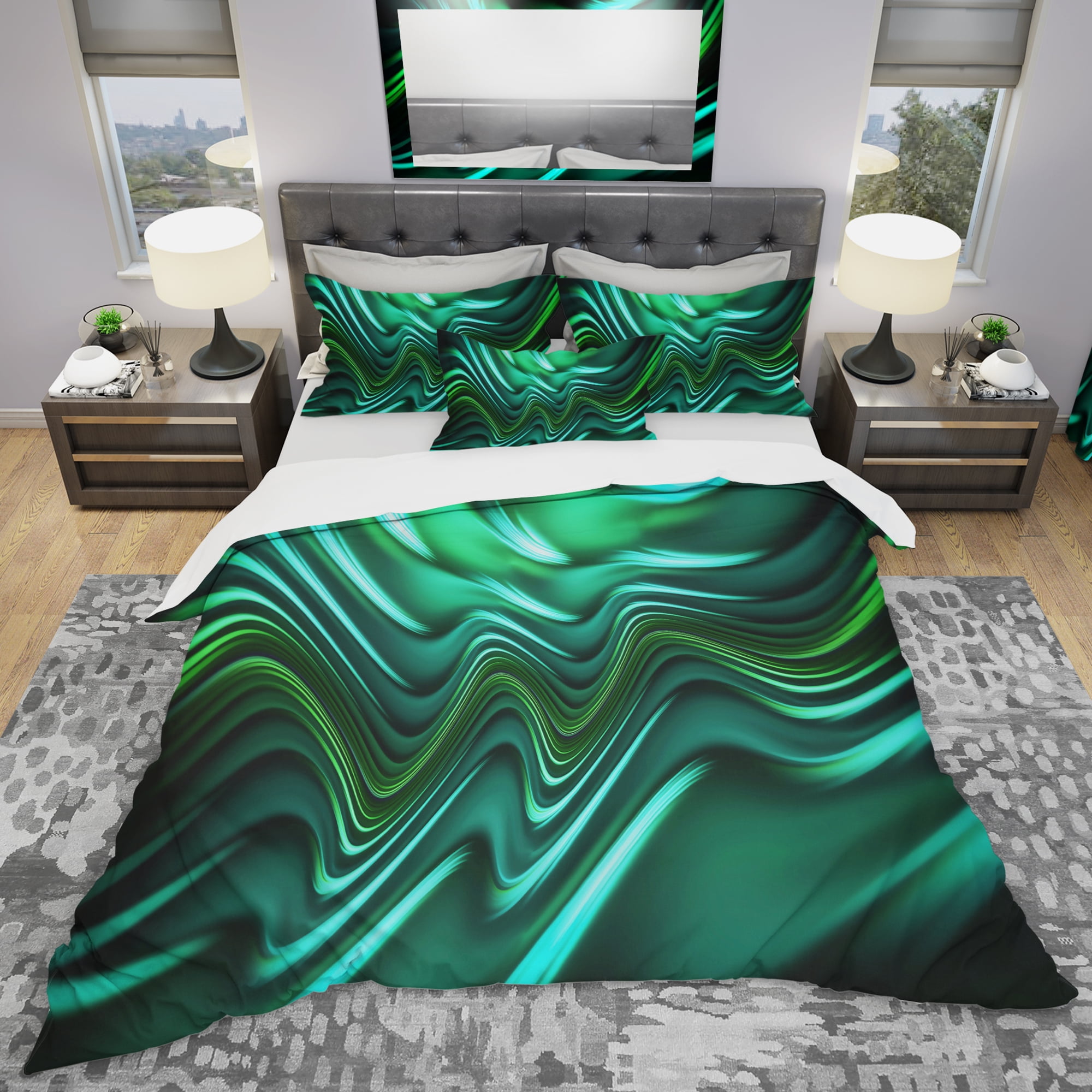 Designart 'Emerald Energy Green Abstract' Modern & Contemporary Duvet Cover Set