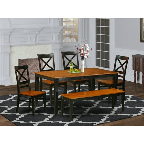 6-Piece Dining Room Set - Kitchen Table with Butterfly Leaf & 4 Chairs, Bench - Black Cherry Finish
