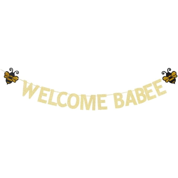 Welcome Babee Banner, Fun Baby Shower Party Decorations Gold Gliter Paper Banner