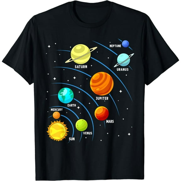 Kids Colorful Planets Solar Systems Mens Boys Space Science T-Shirt