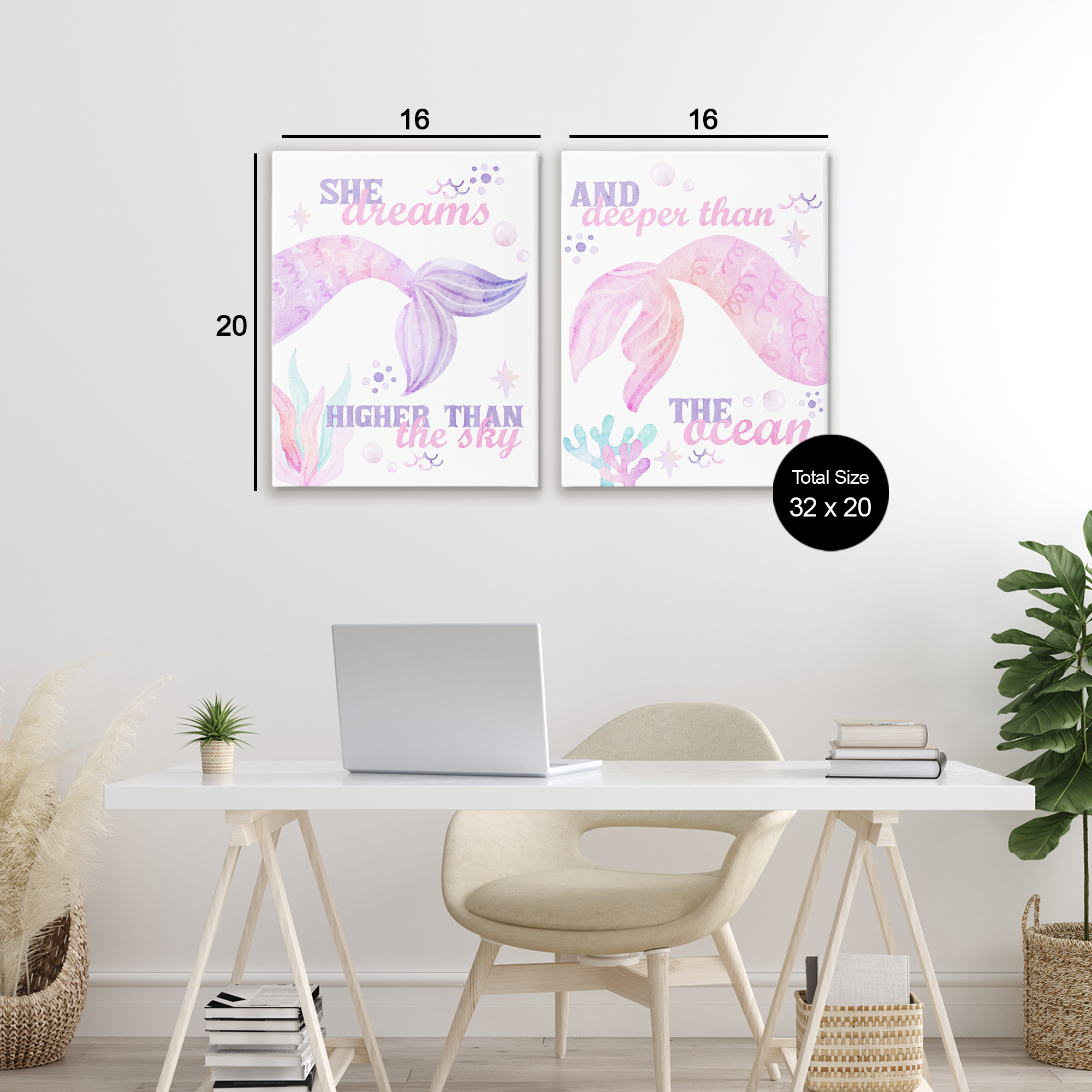 Mermaid Dreams Ocean & Sky 2 Piece Canvas Wall Art Set, design by Kim Allen