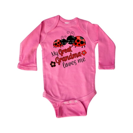 

Inktastic My Great Grandma Loves Me with Cute Ladybugs Gift Baby Boy or Baby Girl Long Sleeve Bodysuit
