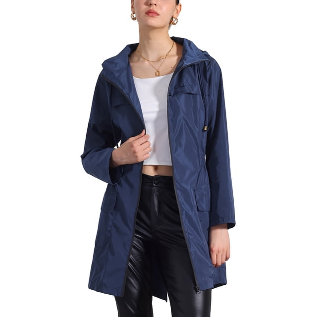 Abrigo impermeable con capucha ligero para mujer INSPIRE CHIC S Azul oscuro