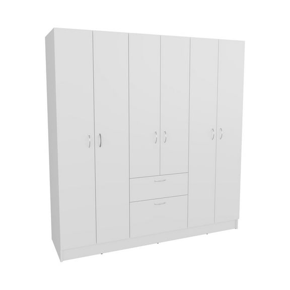 Depot E-Shop Kibo 6 Doors Armoire, One Drawer, Rod, Seven Interior Shelves, White