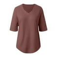 thumbnail image 3 of TYGHBN Women's V Neck Batwing Half Sleeved Shirt Knit Loose Shirt Solid Color Top Ladies Athletic Wear Womens Workout Casual Workout Tops Women Women Loose Tops Summer Womens Long Sleeve Cold Gear, 3 of 4
