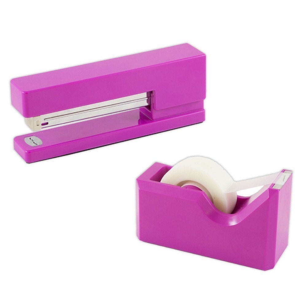 JAM Office & Desk Sets, 1 Stapler & 1 Tape Dispenser, Fuchsia, 2/Pack