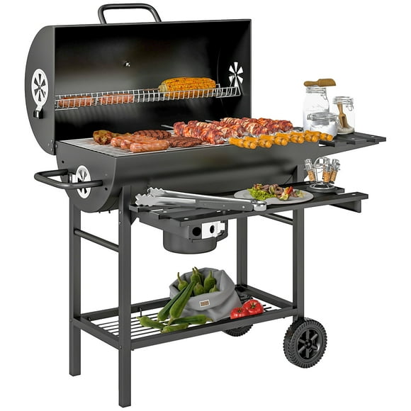 Outsunny 29" Charcoal BBQ Grill with Foldable Side Table, Barbecue Grill