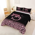 thumbnail image 2 of Erosebridal Cute Pink Leopard Print Queen Comforter Set for Girls, Bowknot Letter S Bedding Comforter Set, Black Reversible 3-Piece, 1 Comforter and 2 Pillowcases, 2 of 6
