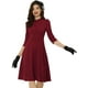 thumbnail image 1 of Vestidos de tubo para mujer de manga 3/4 con cuello alto elegante vestido de línea A de negocios Vino Rojo S, 1 of 2