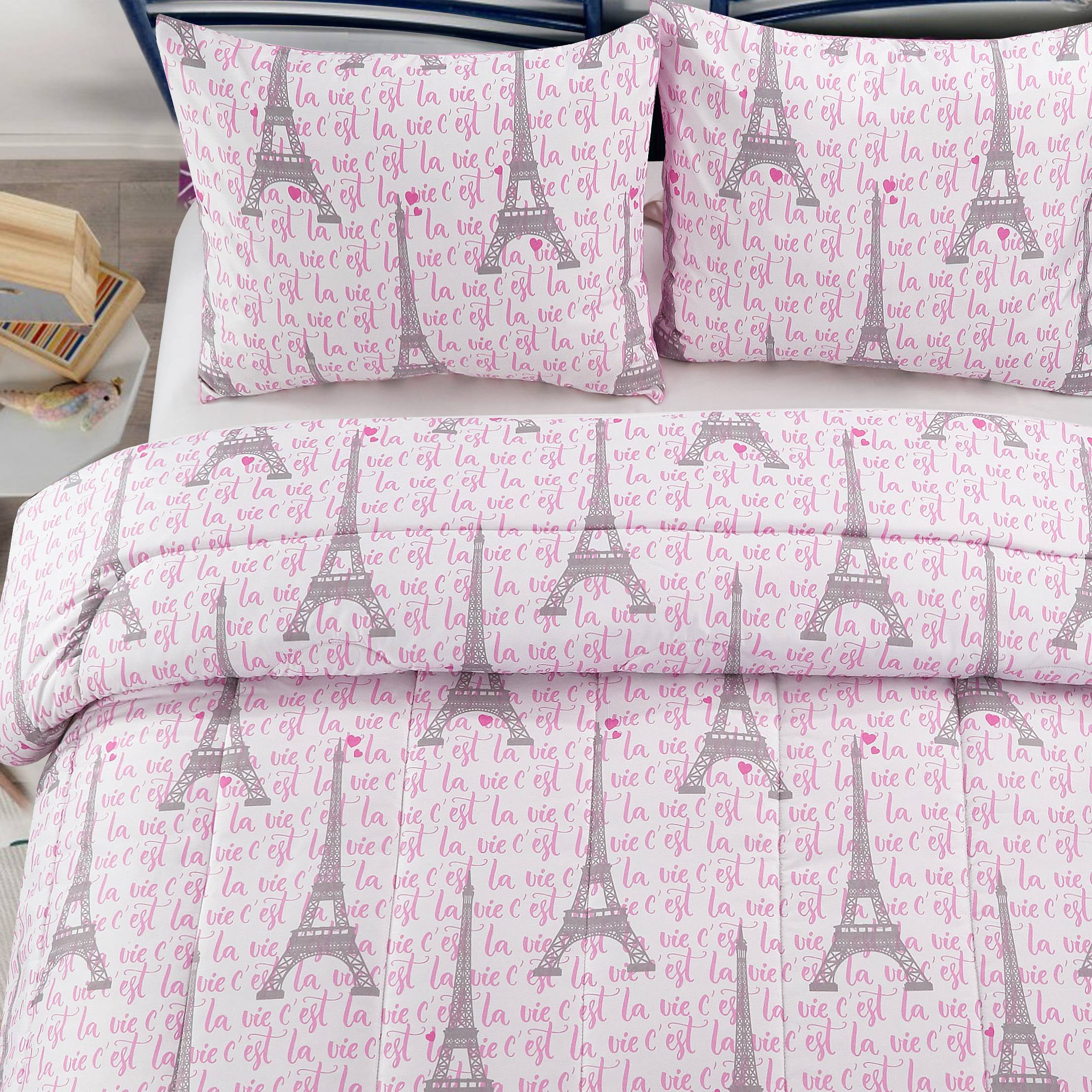 Heritage Club All Over Printed Paris Love Eiffel Tower Comforter Set, Muticolor, Queen, Polyester