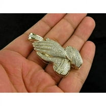 Praying Hand Pendant 3Ct Round Cut Real VVS1/D Moissanite Men's Pendant 14K Yellow Gold Plated Silver