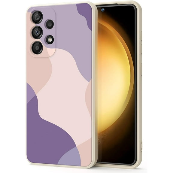 for Samsung Galaxy A53 5G Case, Thin Liquid Silicone Case,Shockproof,Slim Thin Phone Case for Galaxy A53 5G, Full Body Screen Camera Protective Cover-Beige White Purple 9-sam a53-01