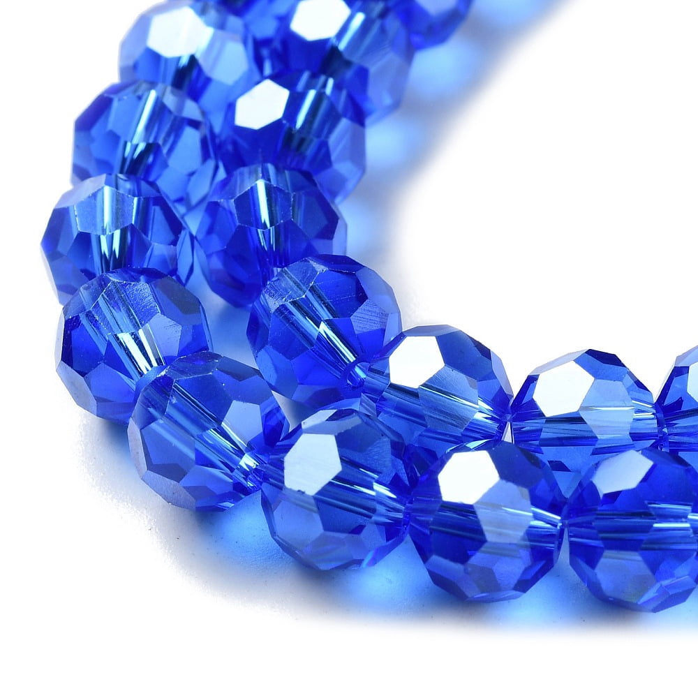 10strands Electroplate Glass Bead Strands Pearl Luster Faceted(32 Facets) Round Blue 8x7mm