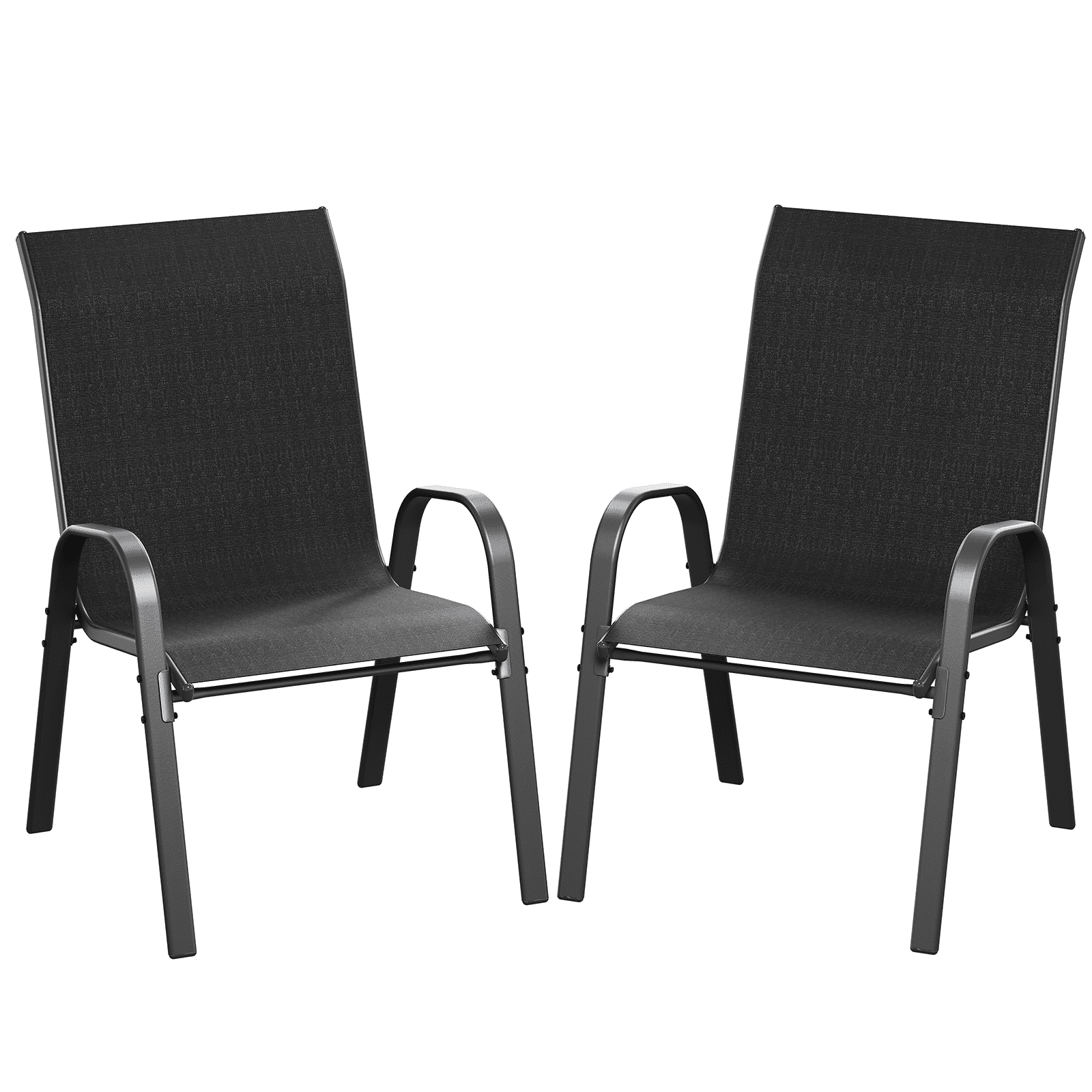 ELPOSUN Patio Chairs Set of 2, Outdoor Stackable Dining Chairs for All Weather, Breathable Garden Outdoor Furniture for Backyard Deck, Black
