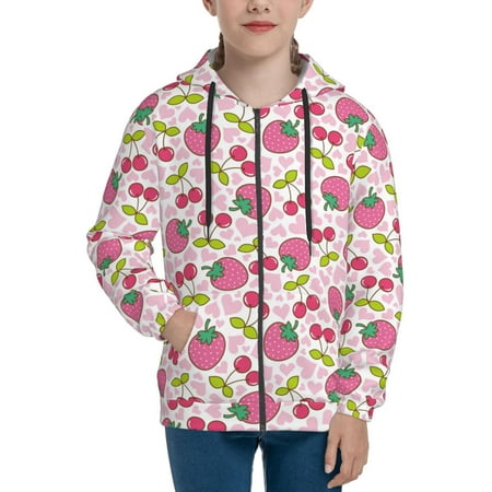 

Hoodies for Women Cute Berry Strawberry Love Long Sleeve Sweatshirt Drawstring Zip Up Hoodie with Pockets Teen Girl Clothes