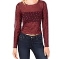 thumbnail image 3 of bar III Womens Polka-Dot Mesh Pullover Blouse, Red, X-Small, 3 of 4