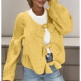 thumbnail image 2 of VISALY Cropped Cardigan Open Front Cardigan Bow Tie Cardigan Sweaters Crew Neck Long Sleeve Ribbed Knit Tie Front Crochet Knit Jumper Top Outwear Coat Chunky Knit Cardigan Crochet Cardigan Yellow S, 2 of 7